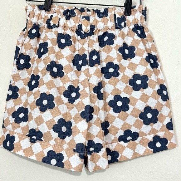 Maeve Anthropologie Checkered Retro Flowered Paper Bag Pull Shorts SIZE XS - Picture 4 of 5